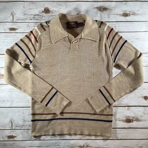 Vintage 70s/80s Sundowner by Erika Strasberg Ribbed Knit‎ Striped Polo Sweater